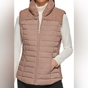 Calvin Klein Trim Sherpa Quilted Vest, dusty rose.